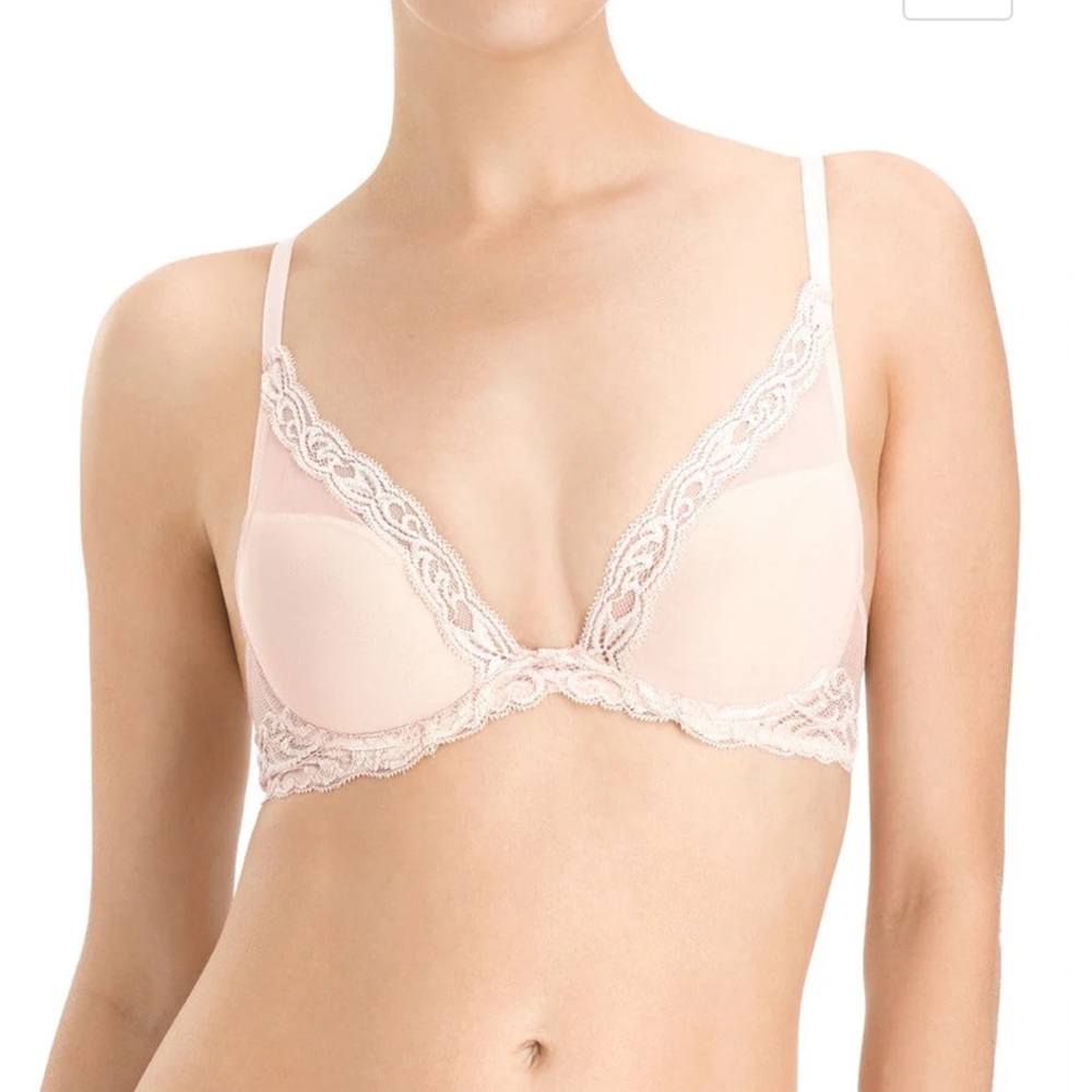 NWOT Natori Feathers Plunge T-Shirt Bra, Cameo Rose 32A